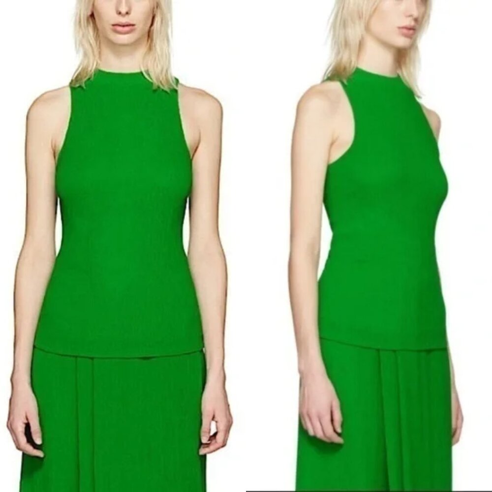 Protagonist Sleeveless Plisse Silk Lined Crepe Top in Kelly Green‎